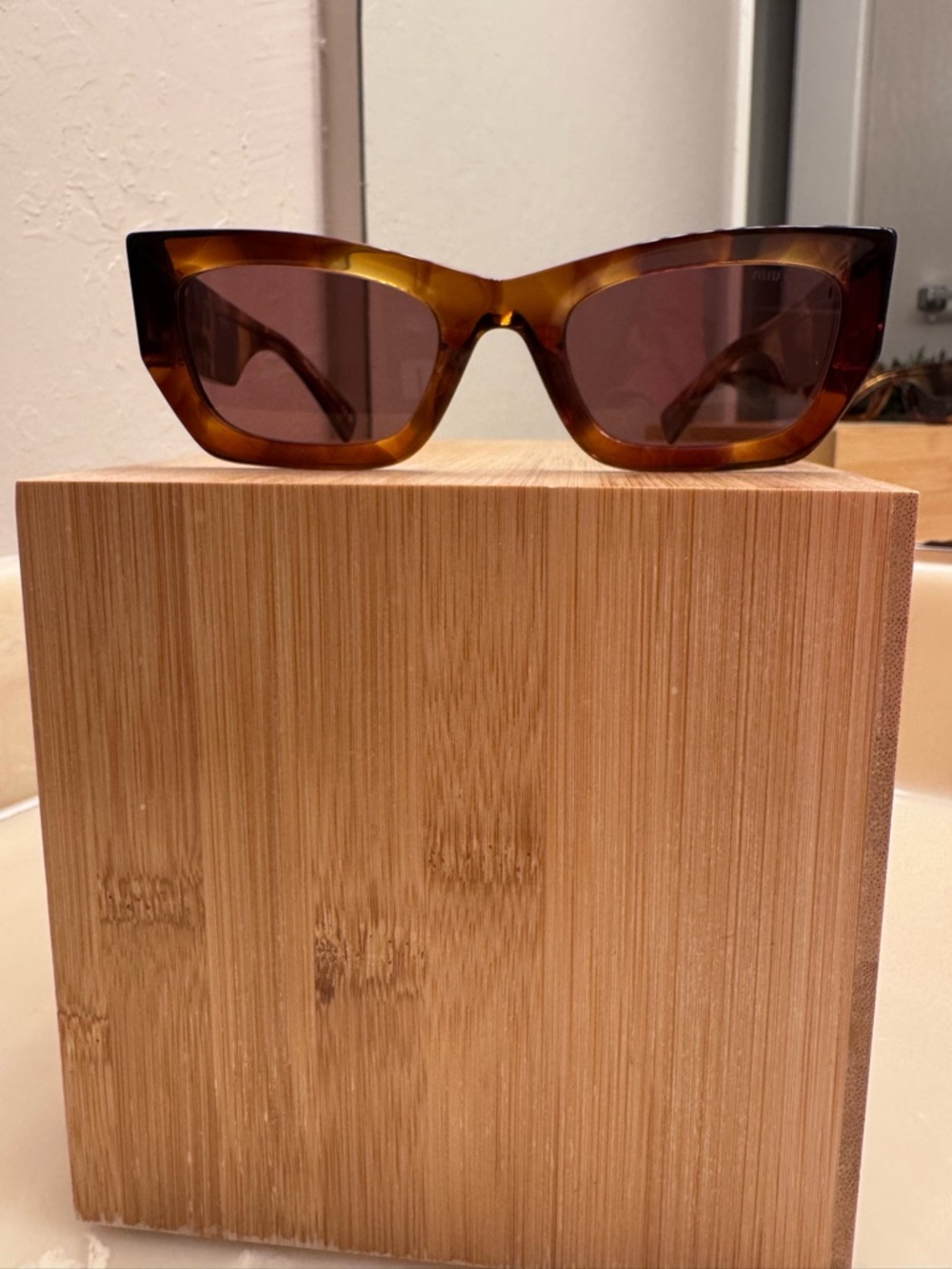 Miu Miu Brown Tortoiseshell Logo-Trim Shield Sunglasses - Picture 2 of 7